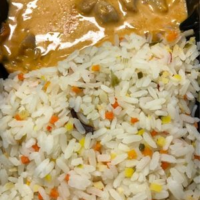 Chicken Satay with Vegetable Rice Chicken Satay with vegetable rice